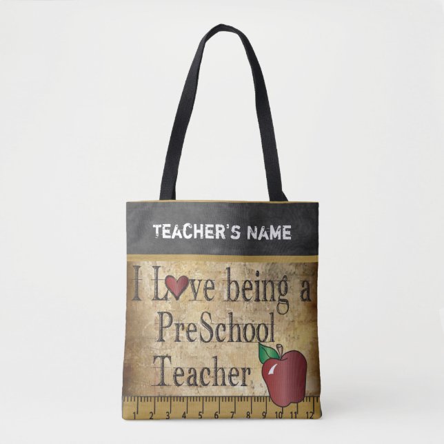 Bolsa Tote Amor que é um nome pré-escolar do professor | DIY (Frente)
