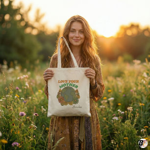 Bolsa Tote Amor Retro Boho pelo Dia da Mãe Terra Personalizad