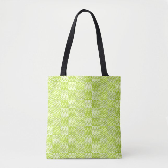 Bolsa Tote Amor verificado em Verde limão e branco (Frente)