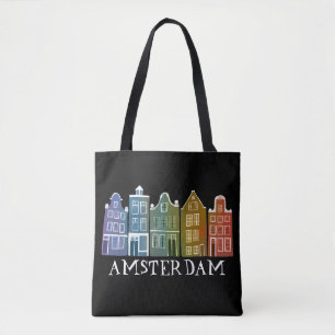 Bolsa Tote Amsterdam Casas Coloridas da Vila Holandesa