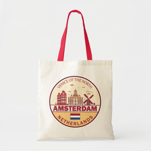 Bolsa Tote Amsterdam Netherlands Skyline Emblem (Frente)