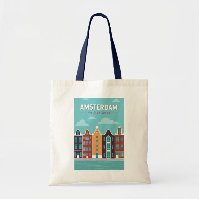 Bolsa Tote Amsterdam Netherlands Viagem Art Vintage (Frente)