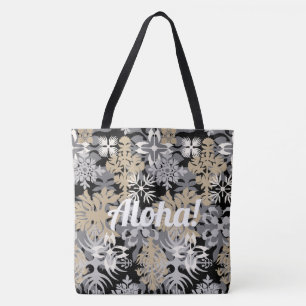 Bolsa Tote Anahola Bay Havaiana Abstrato Floral Negro