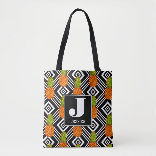 Bolsa Tote Ananás Geométricos | Monograma (Frente)