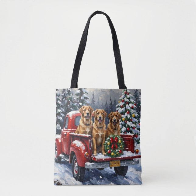 Bolsa Tote Anatolian Shepherd Dog Christmas Red Truck Holiday (Frente)