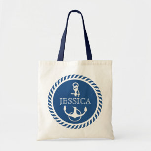 Bolsa Tote Anchor Náutico De Barcos Branco E Marinho Azul