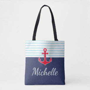 Bolsa Tote Anchor Vermelho Design Azul Moderno Escuro
