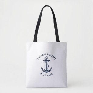 Bolsa Tote Âncora Azul Marinho Náutico Nome do Capitão do Bar