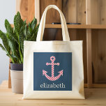 Bolsa Tote Âncora de Bolinhas rosa-claro com nome personaliza<br><div class="desc">Um design elegante e moderno com pontos e cores de pré-disquete mais uma área para adicionar seu nome ou monograma.</div>