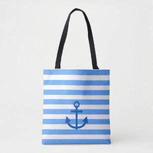 Bolsa Tote Âncora Listras Azul e Branco