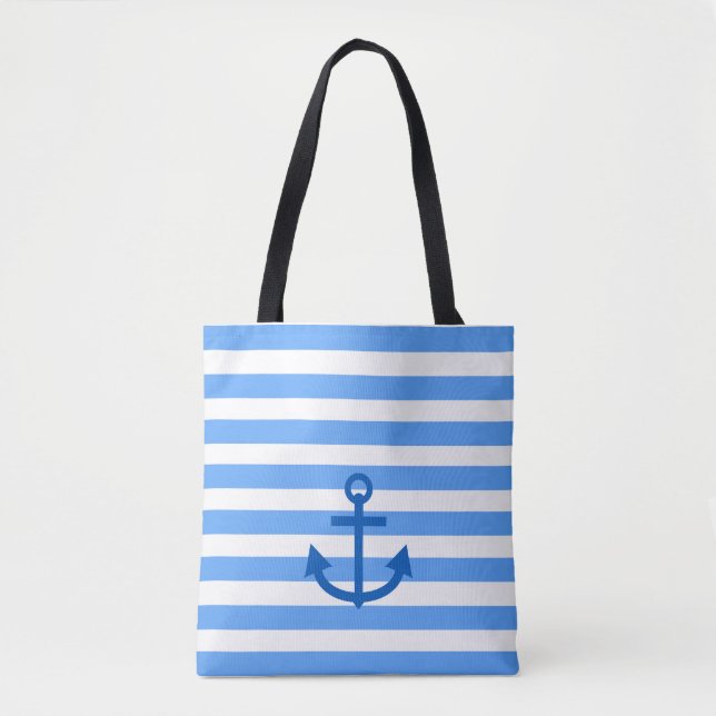 Bolsa Tote Âncora Listras Azul e Branco (Frente)