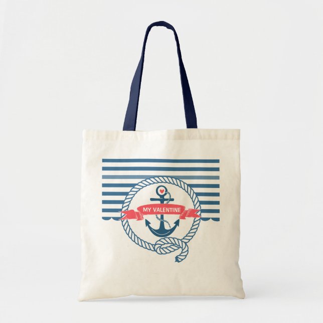 Bolsa Tote Âncora Náutica de Barcos com Faixa Azul (Frente)