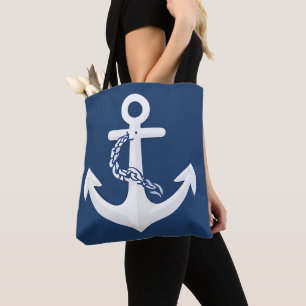 Bolsa Tote Âncora Náutica Vela Barco Branco Azul Marinho
