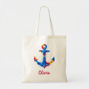 Bolsa Tote Âncora Náutica Vibrante em Aquarela Splash
