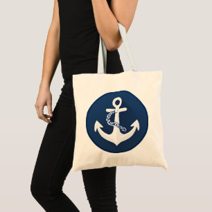 Bolsa Tote Âncora Símbolo Náutico Clássico Branco Azul Marinh