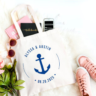Bolsa Tote Ancoragem Náutica EDITABLE COLOR Weding Favor Bols