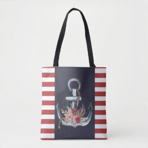 Bolsa Tote Ancoragem Náutica Floral, Azul Marinho, Stripes Ve