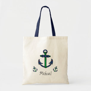 Bolsa Tote Âncoras azuis e verdes