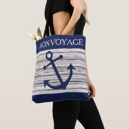 Bolsa Tote Âncoras Azuis Escuras Náuticas em um Padrão de Mad