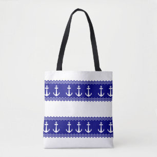 Bolsa Tote Âncoras de padrão costeiro azul marinho