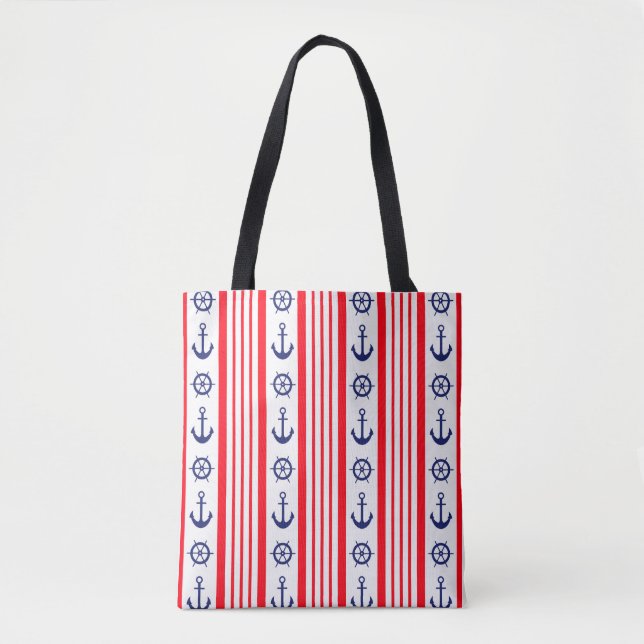 Bolsa Tote Âncoras Náuticas Vermelho Branco Azul Vela Embarca (Frente)