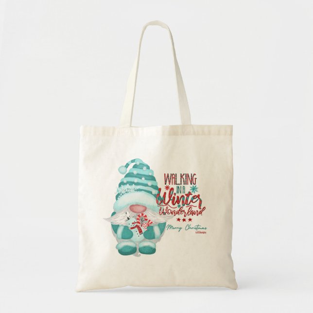 Bolsa Tote ANDANDO EM UM WINTER WONDERLAND Gnomo christmas (Frente)