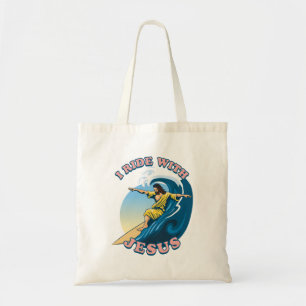 Bolsa Tote Andar com Jesus Ilustração de Jesus surfando