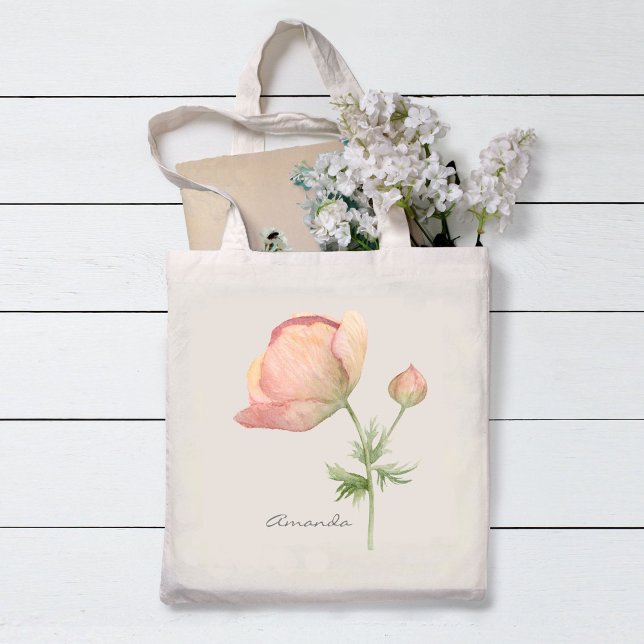 Bolsa Tote Anêmona Simples em Aquarela com Nome (Criador carregado)