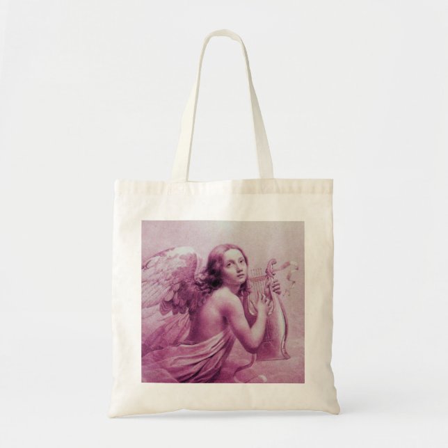 Bolsa Tote ANGEL JOGANDO LYRA SOBRE AS NUVENS DE rosa (Frente)