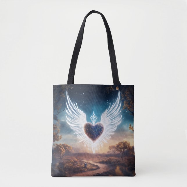 Bolsa Tote Angel Wings formando uma forma cardíaca (Frente)