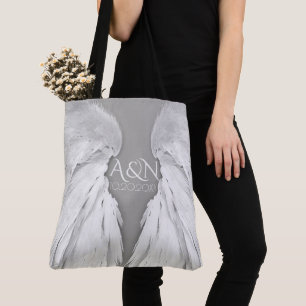 Bolsa Tote ANGEL WINGS Iniciais de Casamento Cinzas Elegantes