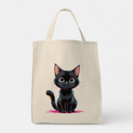Bolsa Tote Animação de Gato Preto e Bonito Ilustração Reprodu