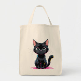 Bolsa Tote Animação de Gato Preto e Bonito Ilustração Reprodu