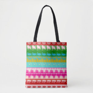 Bolsa Tote Animais Coloridos Retroativos Padrão Moderno de S