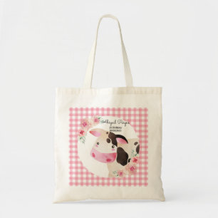 Bolsa Tote Animais da Fazenda de Aniversário de Gingham Rosa