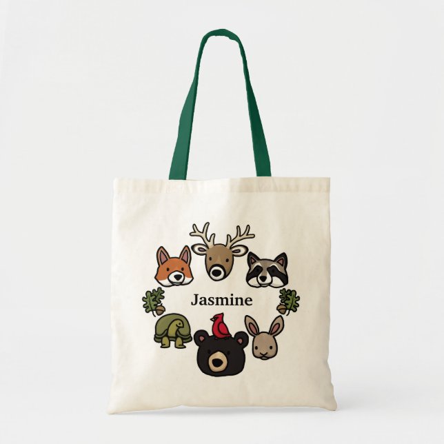Bolsa Tote Animais da Floresta Bonitos e Amigáveis, Adicione  (Frente)