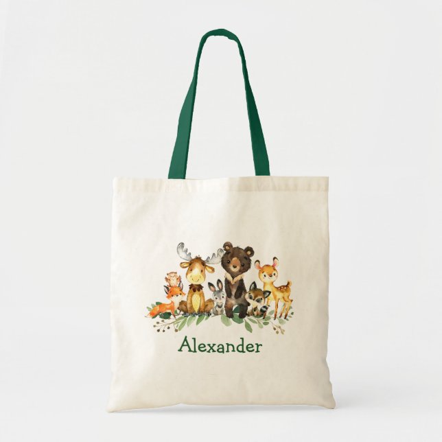 Bolsa Tote Animais da Floresta Florestal de Aquarela (Frente)