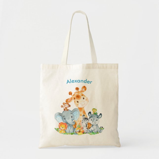 Bolsa Tote Animais da Selva Safari Cuja Cana-De-Água-Azul (Frente)