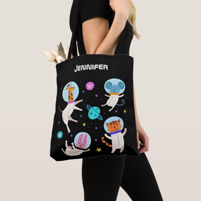 Bolsa Tote Animais de Astronauta Cuta Flutuando no Espaço (Close Up)