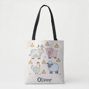 Bolsa Tote Animais de Fazenda em Patchwork Fofo