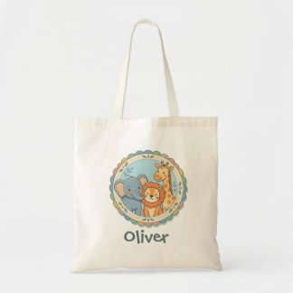 Bolsa Tote Animais do Safari Pastel Elefante Leão Girafa