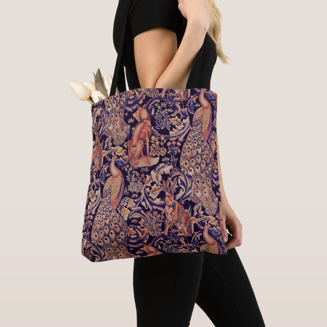 Bolsa Tote ANIMAIS FLORESTAIS, FOX, PEACOCK, HARE PiNK BLUE F (Close Up)
