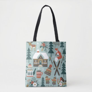 Bolsa Tote Animais Florestais: Inverno Vintage Sem Costura.