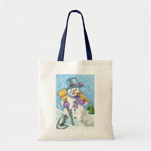 Bolsa Tote Animais Fofos Construindo um Boneco de Neve para o (Frente)