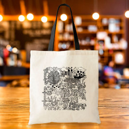 Bolsa Tote Animais Selvagens Arte Preta e Branca Desenhada à 