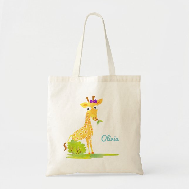Bolsa Tote Animal bonito personalizado girafa da aguarela das (Frente)