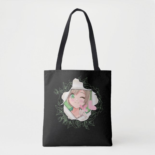 Bolsa Tote Anime Bonita Garota Kawaii Corações Adoram Otaku (Frente)