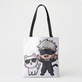 Bolsa Tote Anime Caráter e Camiseta de Gato Azul