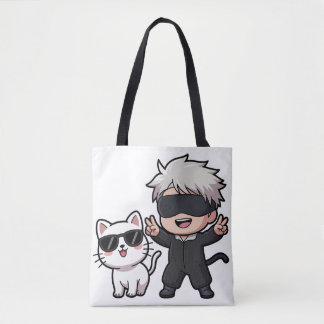Bolsa Tote Anime Caráter e Camiseta de Gato Azul