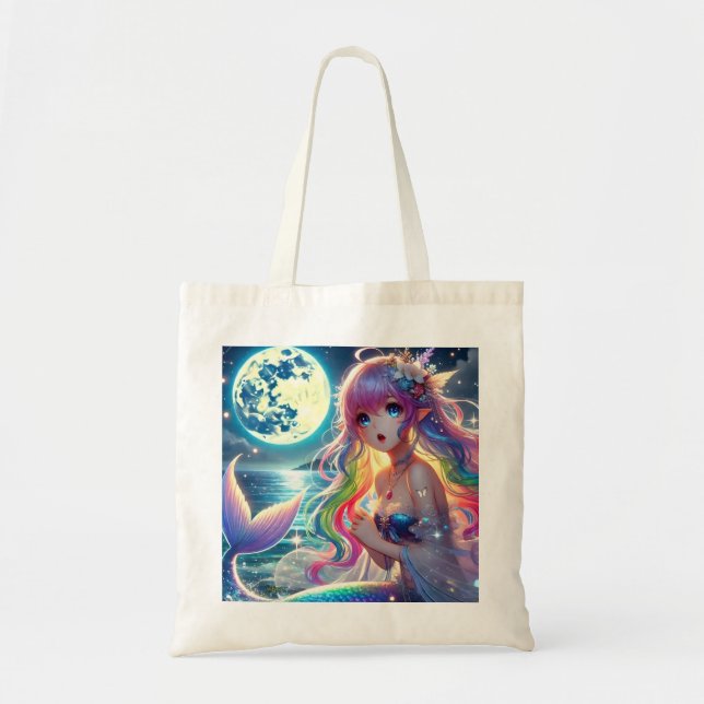 Bolsa Tote Anime Girl Singing Moonlight Pixie Rainbow Mermaid (Frente)